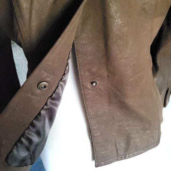 Kenneth Cole Reaction Women Size Small Chocolate Brown Leather Jacket Military - Picture 10 of 12
